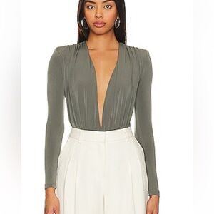 Nookie Deep V Olive Bodysuit Sz medium dasha